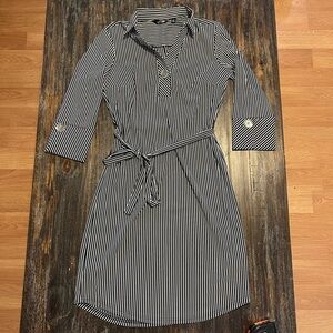 Mlle Gabrielle Black and White Striped Long Sleeve Dress